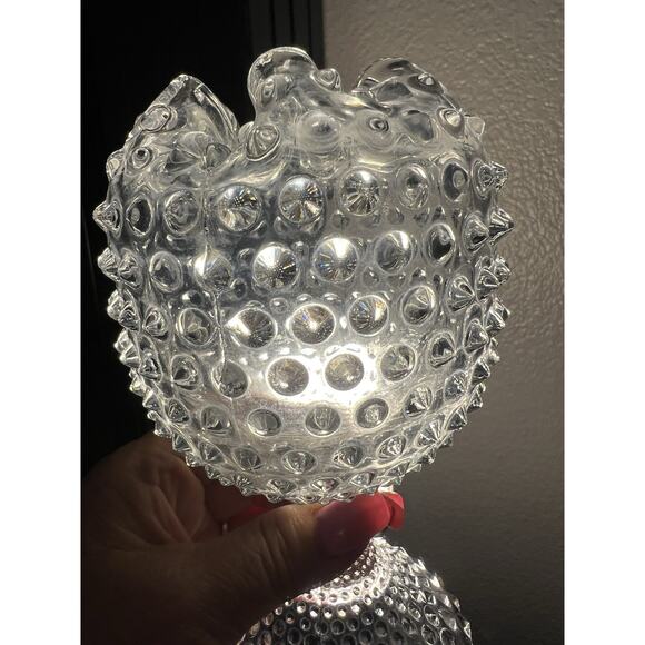 Duncan Miller Hobnail Clear Glass Ivy Bowl /Rose Ball Pedestal Vase Crimped Top - Picture 12 of 12